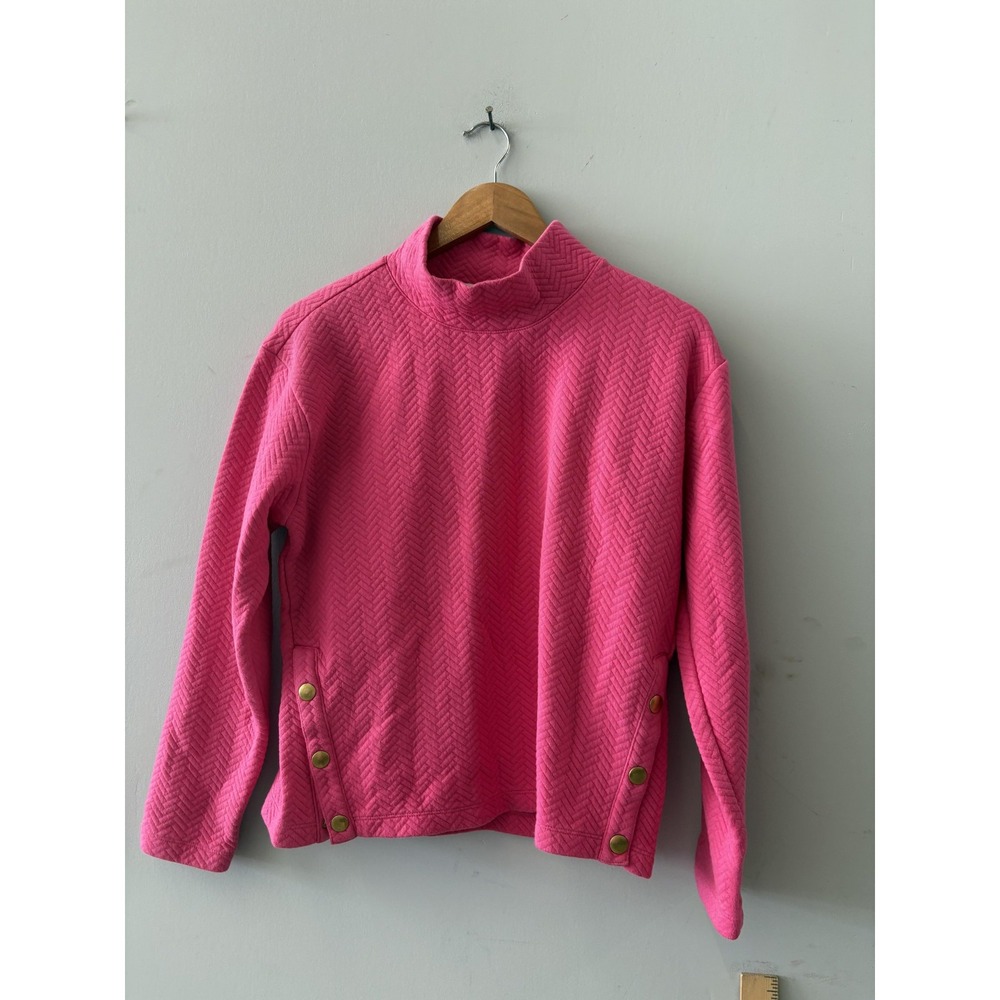 J.Crew Sweatshirt Womens Medium Pink Quilted Chevron Mock Neck Pullover Buttons